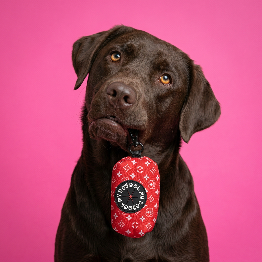 Red Monogram Poop Bag Holder