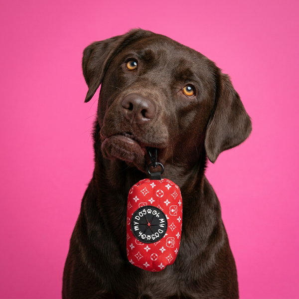 Red Monogram Poop Bag Holder