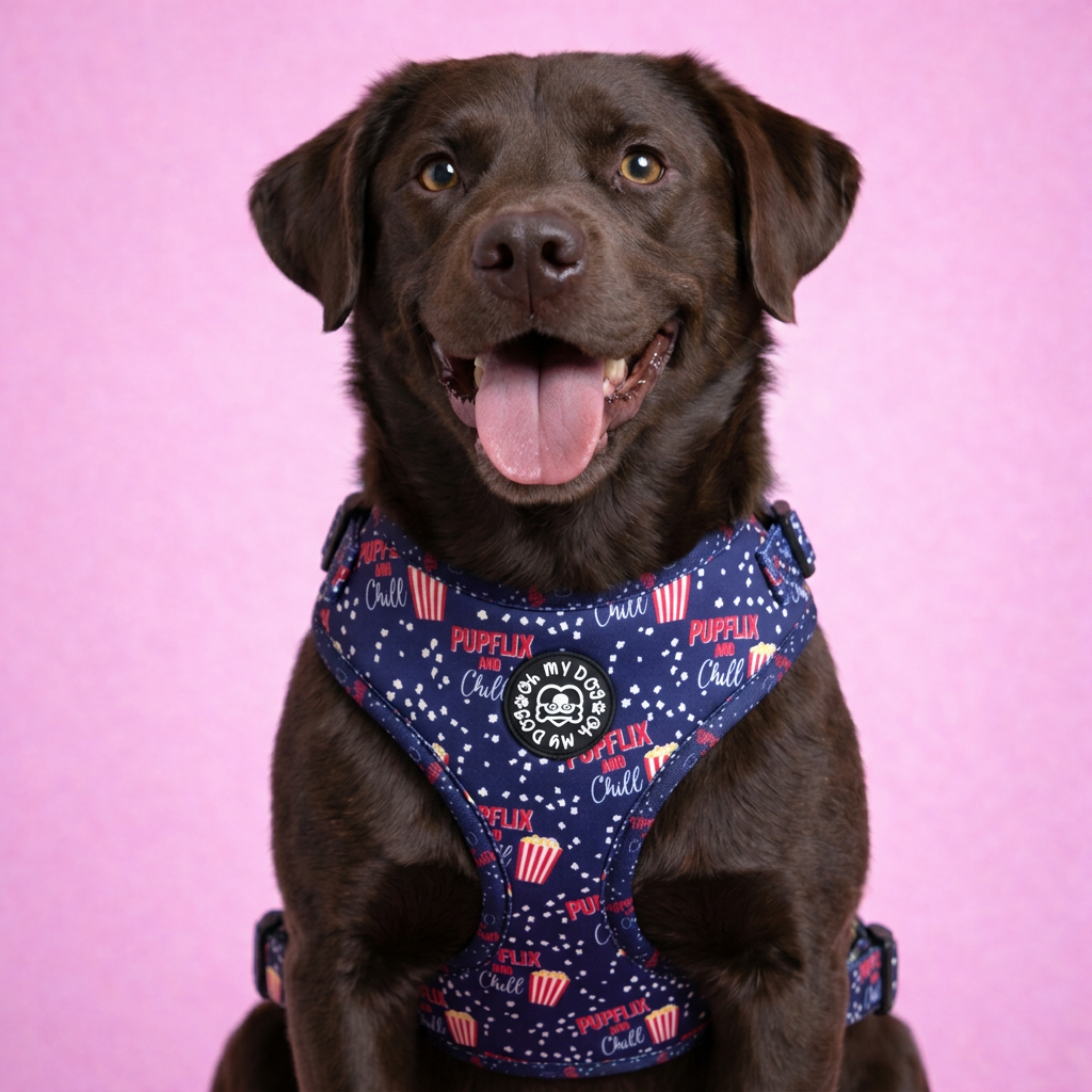Movie Night Adjustable Dog Harness - Navy