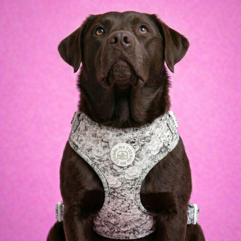 Botanical Sketch Adjustable Dog Harness - Grey