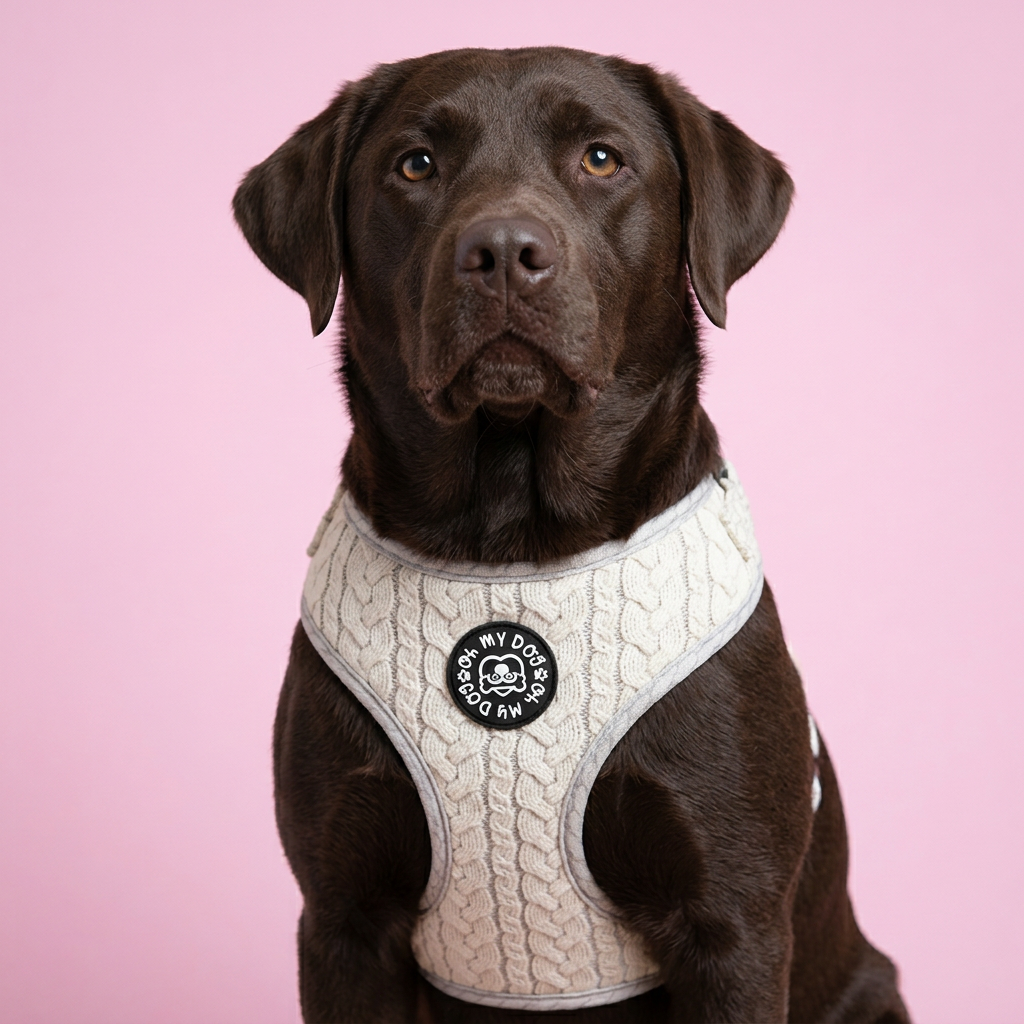 Cable Knit Adjustable Dog Harness - Grey