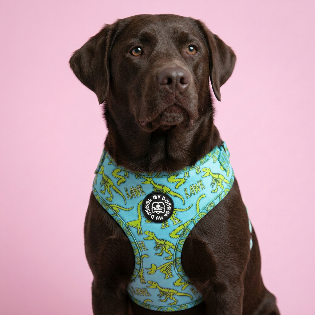 Rawr Dinosaur Adjustable Dog Harness - Blue