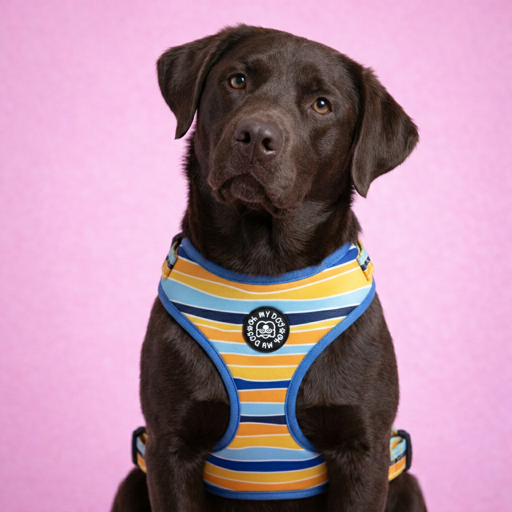 Coastal Stripe Adjustable Dog Harness - Blue